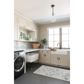 Cream Blue Oushak Rug, Modern Small Rugs, Vintage, Turkish, Eclectic, Floral, Pastel, Washable, Door Mat, Doormat for Indoor Entrance, Entryway, Kitchen, Bathroom, Bedroom, Laundry, 2'x3'