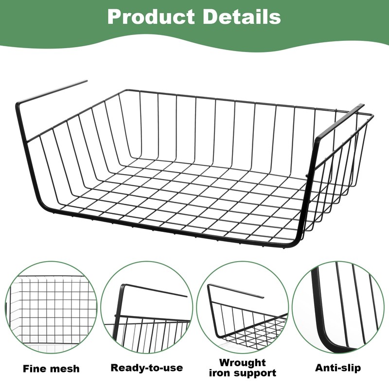 6 Pcs Undershelf Storage Basket Under Shelf Wire Basket Household
