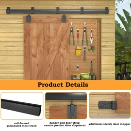SongYung 8FT Black Box Rail Exterior Barn Door Hardware Kit, Sliding Heavy Duty Barn Door Track, Wall Mount Barn Door Hardware with 5 Track Brackets(Doors NOT Include）