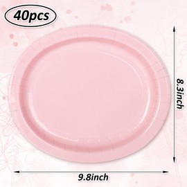 JarThenaAMCS 40Pcs Pink Oval Paper Plates Disposable Dinner Plates Decorative Tableware for Wedding Birthday Baby Shower Bridal Shower Party Supplies Table Decor, 9.8 x 8.3 in