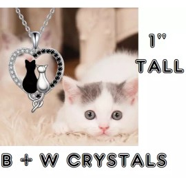 Fashion Jewelry CATS LOVE HEART CZ CRYSTAL Charm on 925 Sterling Silver 20" Necklace women Gift