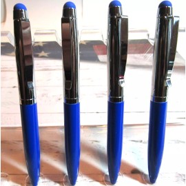 LEED'S SET OF 4 BLUE  TERZETTI MINI METAL POCKET BALLPOINT PENS+ CONDUCTIVE TIPS