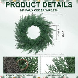 Juinte 24 Inch Christmas Faux Cedar Wreath Christmas Wreaths for Front Door Cedar Garland for Walls Windows Porches Farmhouse Indoor Outdoor Home