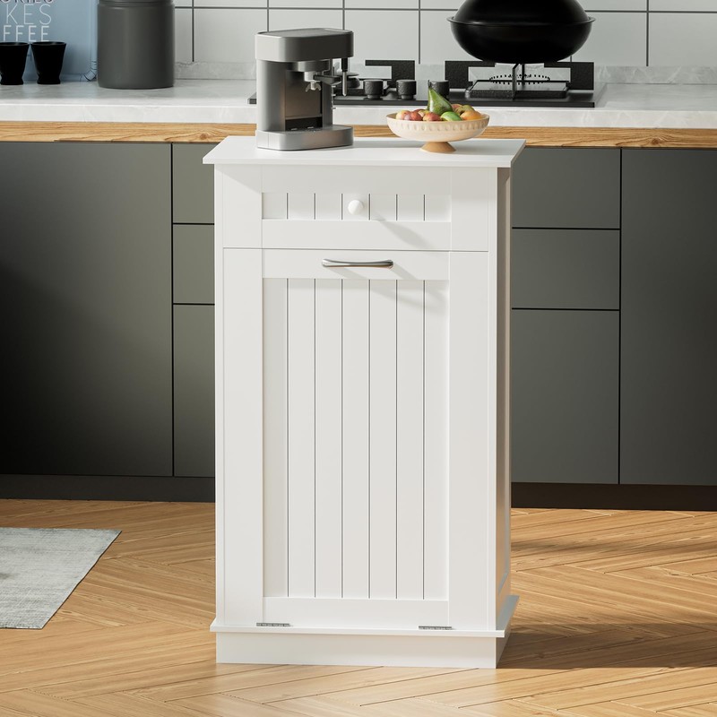 Visionwards Wooden Tilt Out Trash Cabinet Bin, Dog Proof Garbage