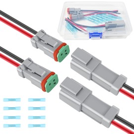 2 Kit Deutsch DT 2 pin Grey Male Female Wiring Harness Deutsch Pigtail 2 Wire Way Waterproof Automotive Electrical Connector 16 AWG with Heat Shrink Tubing