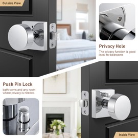 newliplace Polished Chrome Door Knobs Interior Privacy Door Knob with Lock, Polished Chrome Door Handles for Bathroom Bedroom