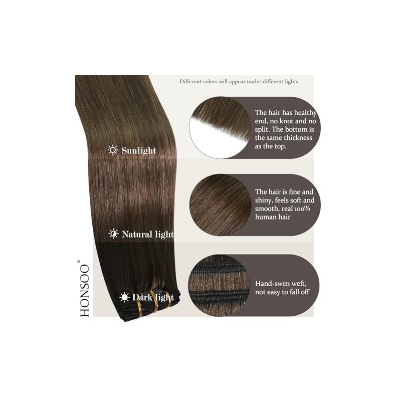 Honsoo- Material y estilo: 100% cabello humano real. Las extensiones