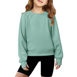 Arshiner Girls Sweatshirt Crop Tops for Teens Cropped Crewneck Pullover Ribbed Long Sleeve Shirts Sage Green Size 10-12