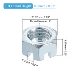 QUARKZMAN 5/8-11 UNC Hex Slotted Nut Grade 6.8 Zinc Plated Carbon Steel Hex Nuts Good for Machine Repair - Silver, Pack of 2