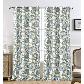 DriftAway Layla Classic America Style Floral Leaves Room Darkening Window Curtain Grommet 2 Panels 52 Inch by 84 Inch Teal Gray