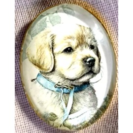 XL GLASS DOME PICT BUTTON ADORABLE YELLOW LAB LABRADOR PUPPY DOG 1-1/2 in