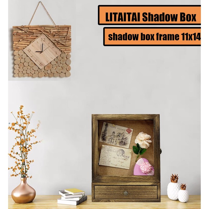 LITAITAI 11 x 14inch Shadow Box Frame with 1 Drawer