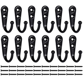 Mokife 12 Pack Coat Hooks Black Wall Mounted Rustic Small Single Door Hook Metal for Entryway Kitchen Bedroom Bathroom Office Toilet