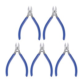 HARFINGTON 5pcs Wire Cutters 5 Inch Spring Loaded Cutting Pliers with Non-slip Blue Handle for DIY Crafts Jewelry Making