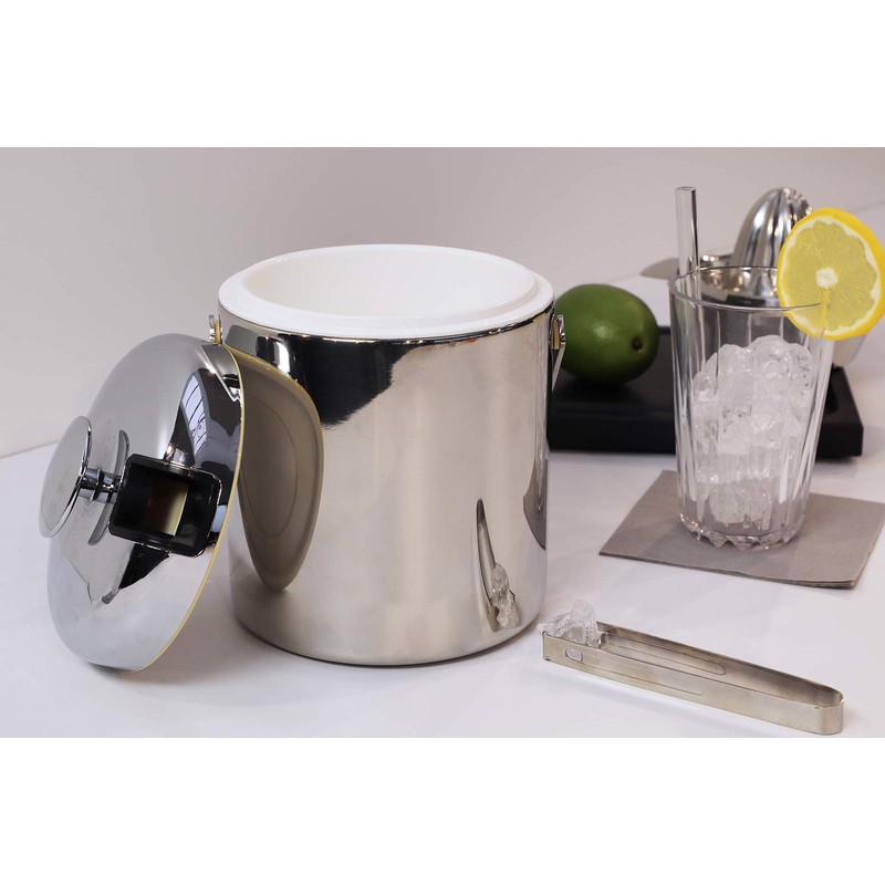 APS Ice Bucket Set with Tongs, Stainless Steel, Silver, 14