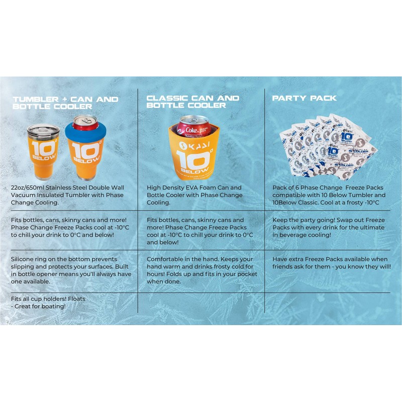 10 Below Classic Freezable Can and Bottle Cooler - Cools