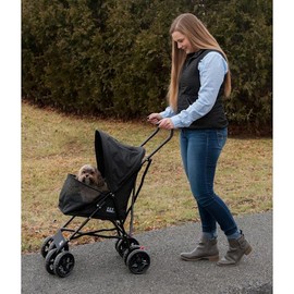 Pet Gear Travel Lite Plus Stroller, Compact, Easy Fold, No Assembly Required, Large Wheels for Cats and Dogs up to 15 pounds, 3 Colors New Black