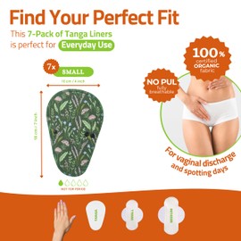 EcoComfort Organic Cotton Reusable Panty Liners for G-Strings for Women (Thong, 7-Pack); High-Temp Washable Cloth Liners; Stay Fresh & Dry, for Daily Vaginal Discharge Only; 100% Breathable (no PUL)