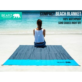 BEARZ Outdoor Pocket Blanket Waterproof Picnic Blanket - Lightweight Beach Blanket Sandproof, Foldable Hiking Camping Mat - Travel Gifts & Travel Accessories, Festival Accessories (Blue)