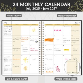 2025-2027 Monthly Planner, 2 Years Monthly Calendar, Jul 2025-Jun 2027, 7.4" x 10.2" 24-Month Planner with Twin-wire Binding for School & Office, Waterproof Cover, Black