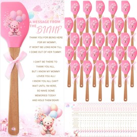 Honeydak 24 Pack Pink Baby Shower Party Favor Gifts Silicone Spatula Gift Heat Resistant Scraper with Twines Mixing Cooking Baking Kitchen Return Gifts for Girl Guests Return Gender Reveal