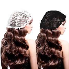 2 Pcs Lace Embroidery Chapel Cap Veils - Vintage Inspired Head Coverings for Women - Black