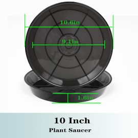 Plant Saucer 10 Inch 6 Pack, Plant Trays for Pots Heavy Duty Round Plastic Plant Saucers for Indoors Outdoors, Flower Pot Drip Trays, Plant Water Catcher Tray,Clear Black Flower Plant Pot Saucer
