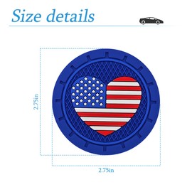 AUCELI 4 Pack Car Cup Holder Coasters, Colored American Flag US Flag Insert Car Cup Coaster, 2.75 Inch Anti Slip Shockproof Embedded Drink Mat, Vehicle Interior Decor Accessories (Blue/Heart)