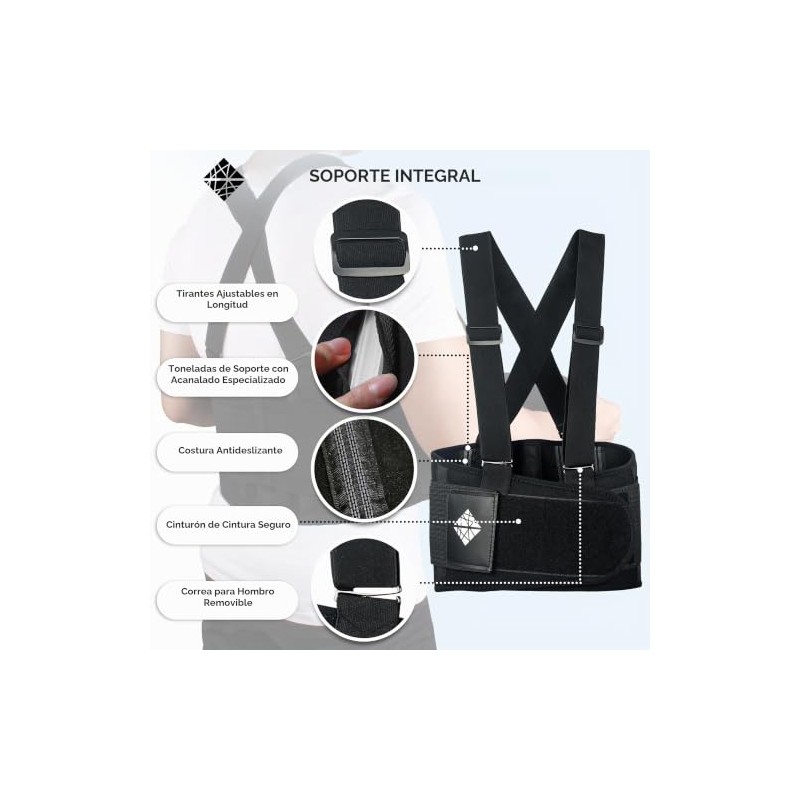 Soporte Lumbar con Tirantes/Soporte Ajustable para la Espalda de Trabajo