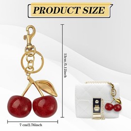 BOBOZHONG Cherry Handbag Pendant, Pack of 2 Cherry Bag Charm, Versatile Key Chain, Cherry Bag Charm, Metal Key Ring, Fashionable Bag Pendant, Birthday Gifts for Women