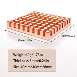 Haojiaho Copper HeatSink 1.57x1.57x0.24 inches with Thermally Conductive Adhesive Tape, Anti - Thermal Runaway, Pure Copper Heat Sink for CPU IC Chip, Circuit Board, Precision Equipment Cooling, 1PCS