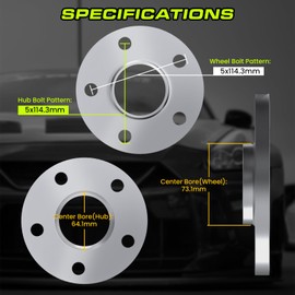 Customadeonly 2 Pieces 5/16" 8mm Hub Centric w/Lip Wheel Spacers Adapters 5x114.3 Bolt 64.1mm to 73mm Bore for 5x114.3 Pattern Compatible for Aftermarket Wheels w/ 73.1mm Bore ONLY.