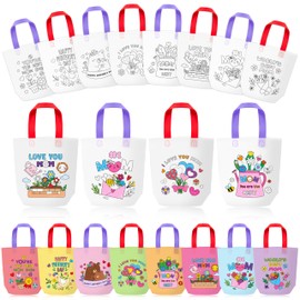 Mother's Day Coloring Goodie Bags for Kids - 24Pcs Happy Mother's Day Bulk Color Your Own Gift Bags with Handle Reusable Non Woven Coloring Tote Packet for DIY Crafts Painting Party Favor Supplies