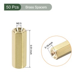 YOKIVE Pack of 50 M2.5 Spacers, Brass Hexagonal PCB Spacer Nuts, Keep Height Consistent, Perfect for Motherboard, Circuit, Board, Electronics (Gold Tone 13 mm)