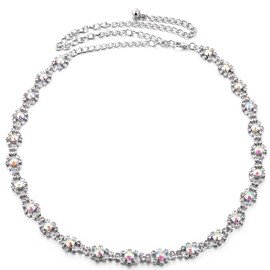 WedDecor 112cm (44 Inch) Silver Chain Waist Belt for Women Stylish Clasp with AB Diamond Rhinestone Design 743- Accessory for Fashionable Casual and Formal Wear