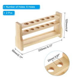 PATIKIL 6 Holes Tube Rack, 2Pcs 22mm Round Hole Wooden Tube Holder Stand Suitable for 22mm Dia Tube for Laboratory Scientific Experiments Classroom, Wood Color