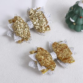 Glitter Happy New Year Hair Bow Clips 4" Gold-silver Cheer Bow Alligator Barrettes Hairpins for Toddler Teens Girls Kids Birthday Back School Wedding Dress Outfit Decor Accessory Gift