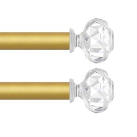 TVWOO Gold Decorative Crystal Curtain Rods:36-88" Heavy Duty Adjustable Window Curtain Rods for Bedroom Living Room,Brass Golden Modern Girly Acrylic Drapery Rods with Sheer Bling Diamond Finial,2Pack