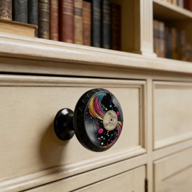 Yiruhe 4 Pack Colorful Vinyl Record Music Sign Kitchen Cabinet Knobs Acrylic Round Drawer Pulls for Dresser Cupboard Door Handles