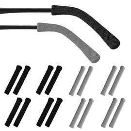 KUAOOAUK 16 Pcs Knitting Glasses Ear Grips, Soft Anti-Slip Eyeglass Ear Cushions, Elastic Temple Sleeves Tips Ear Pads Sunglasses Accessories Eyewear Retainer (Black/Grey)