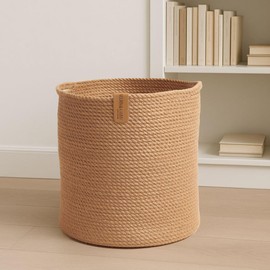 VOLIRIN & KAMMV Round Wicker Jute Storage Basket (Natural, Medium)