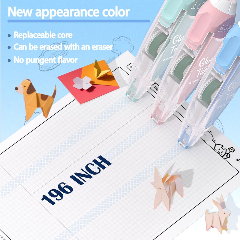 4pack Refillable Retractable Scrapbook Tape& 4 Replacement Refills, 5M*6mm Double