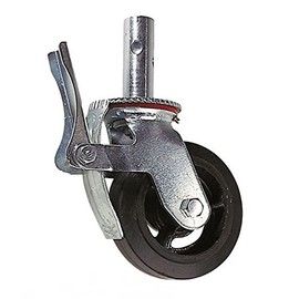 Albion 14MR08201SSSC 8" Diameter Rubber on Iron Core Wheel Scaffolding Swivel Stem Caster with Total Lock Brake, Roller Bearing, 3-7/8" Stem Length, 600 lb. Capacity