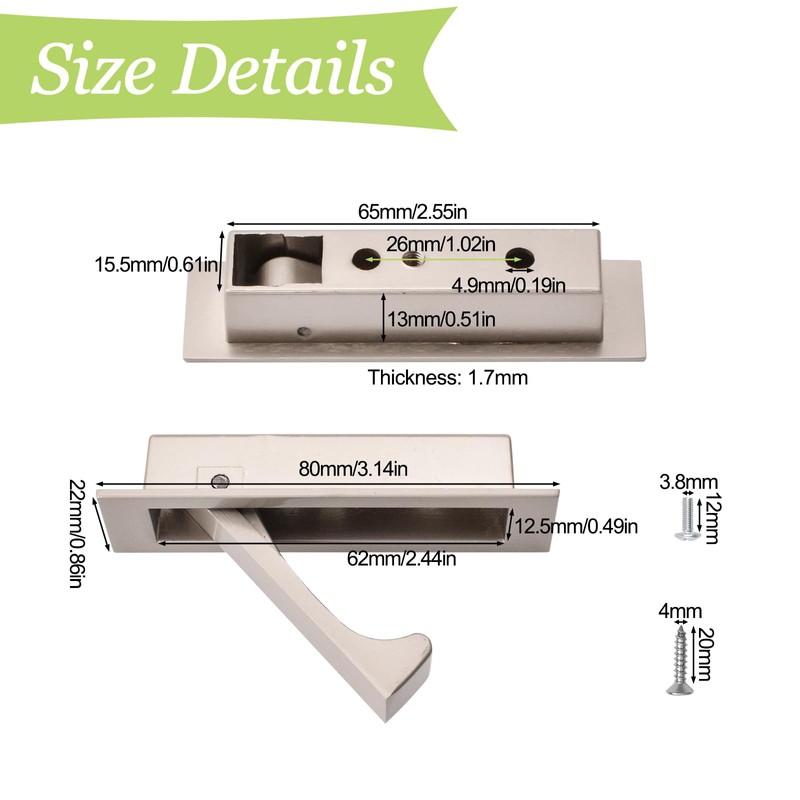 UFURMATE Flush Mount Door Pull, 2PCS Zinc Alloy Pocket Door