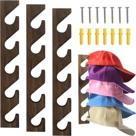 Thsinde 3-Pack Wall-Mounted Wooden Hat Rack Organizer for Baseball Caps Display & Storage - Vertical Hat Holder Hanger for Closet, Door, Bedroom, Living Room, Entryway, Laundry (Brown Wood)