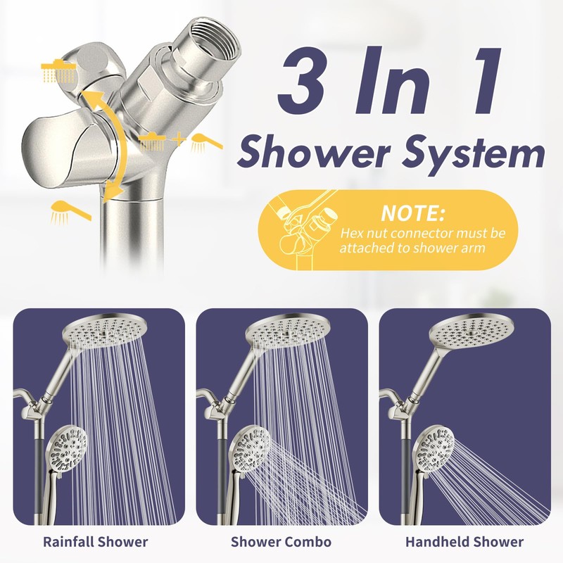 HOWUWEY Dual Shower Heads with Handheld Spray Combo, 7.5" High