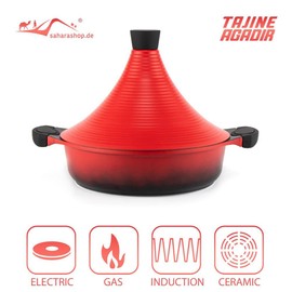 Agadir Moroccan Tagine Diameter 28 cm Aluminium Induction Red Tagin Days Garden Pot Cooking Pot Available in Three Sizes Premium Quality Suitable for All Hobs and Oven