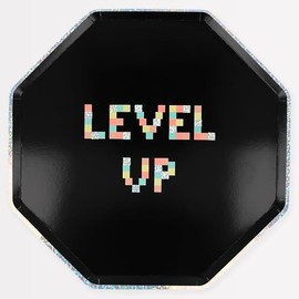 Meri Meri Level Up Retro Video Game Party Plates (Pack of 8), Disposable Paper Party Decorations