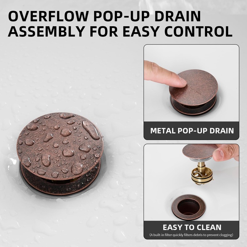 Bathfinesse Copper Bathroom Sink Drain, Pop Up Drain for Bathroom