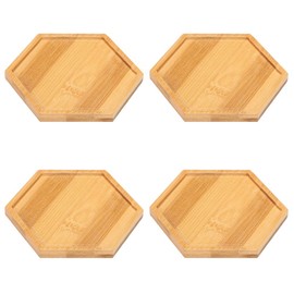 4 Pieces Bamboo Saucer 4.7 Inch Planter Pot Saucer Plant Tray Bamboo Plant Saucer Hexagonal Plant Pot Tray Flower Drip Tray Flower Pot Drainage Tray for Indoor and Outdoor Plants